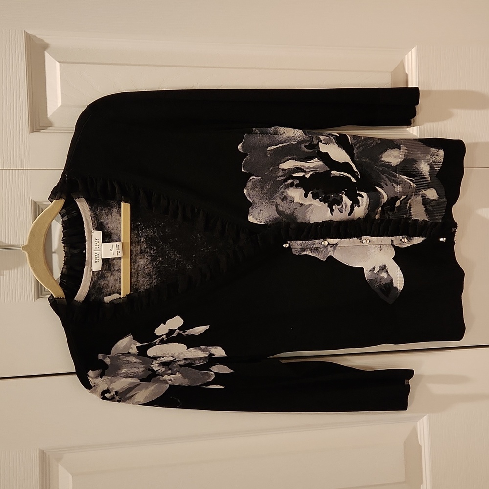 White House Black Market 3/4 sleeve cardigan, size Medium, color B&W+gray